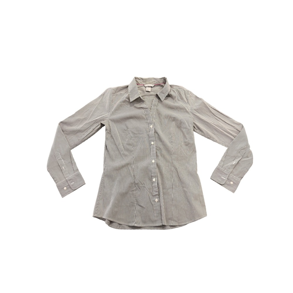 HM Womens Size 8 Button Down Shirt Blouse Striped Long Sleeve Gray White Stripe